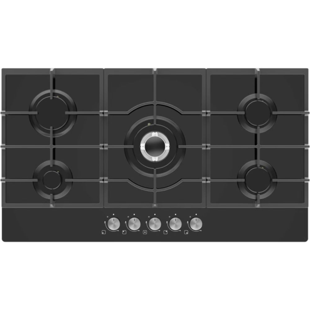 כיריים גז 5 להבות 90 ס"מ פרימיום Electra ELGQ90D27 - גימור זכוכית שחורה אחריות ע"י - יבואן הרשמי