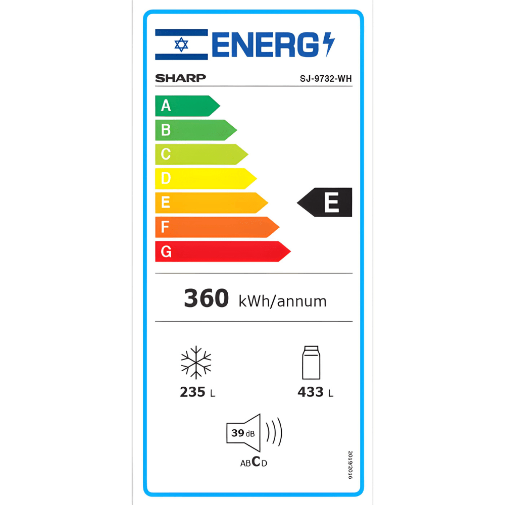 מקרר 5 דלתות מקפיא תחתון 661 ליטר נטו Sharp SJ-R9732 עם התקן שבת מובנה - גימור זכוכית לבנה - K.B.V