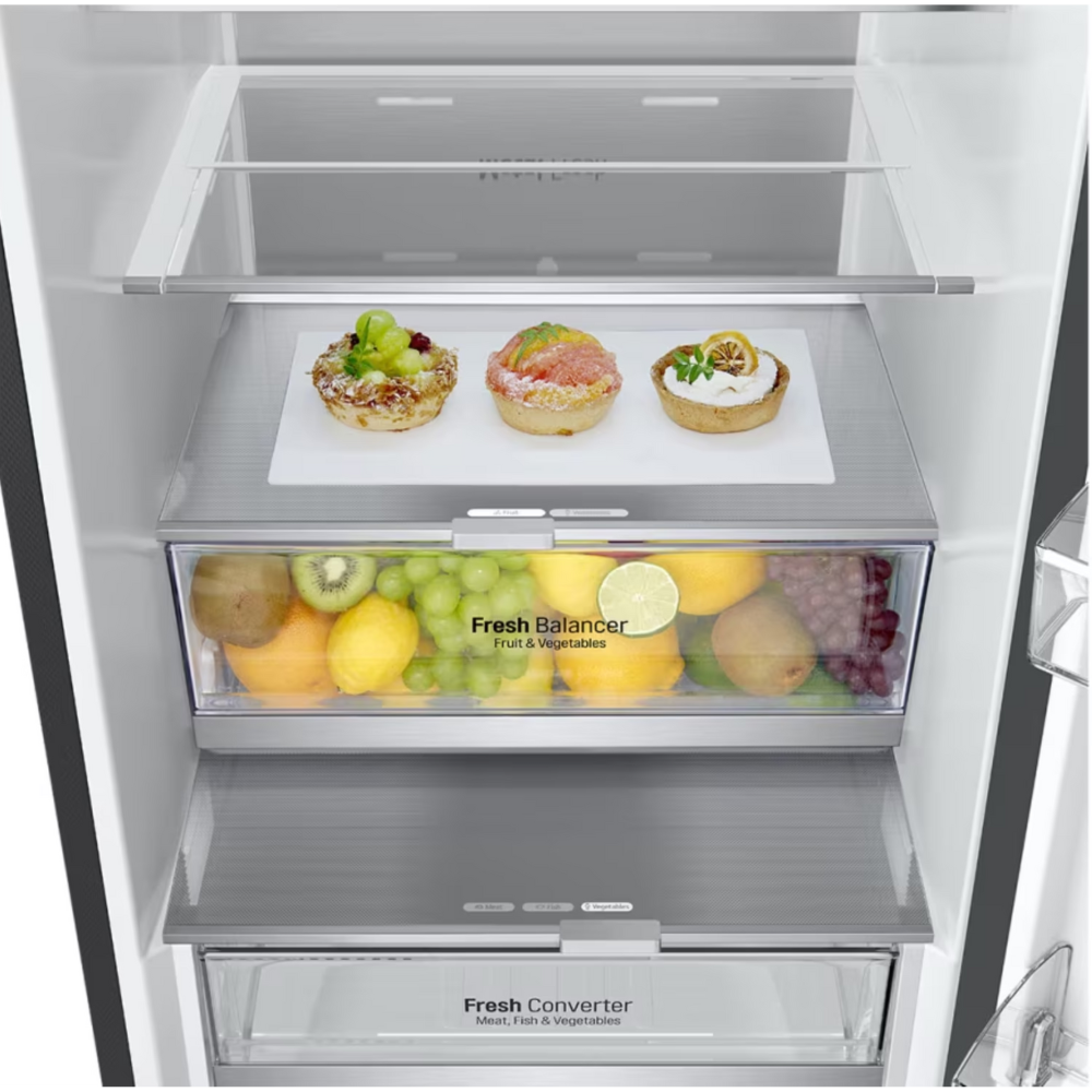 מקרר מקפיא תחתון 344 ליטר LG GR-B374BG עם התקן שבת מובנה - גימור זכוכית שחורה - יבואן רשמי