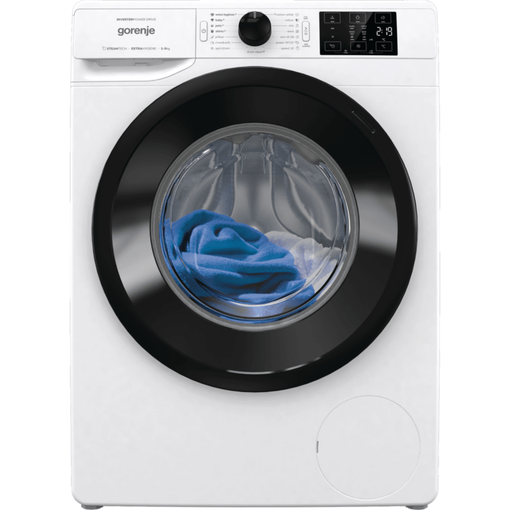 מכונת כביסה פתח חזית 9 ק"ג Gorenje WNEI94AS במהירות 1400 סל"ד - צבע לבן - K.B.V