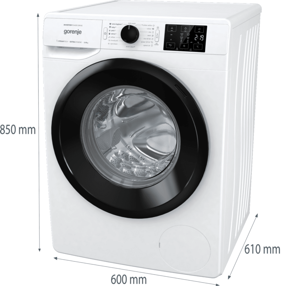 מכונת כביסה פתח חזית 9 ק"ג Gorenje WNEI94AS במהירות 1400 סל"ד - צבע לבן - K.B.V