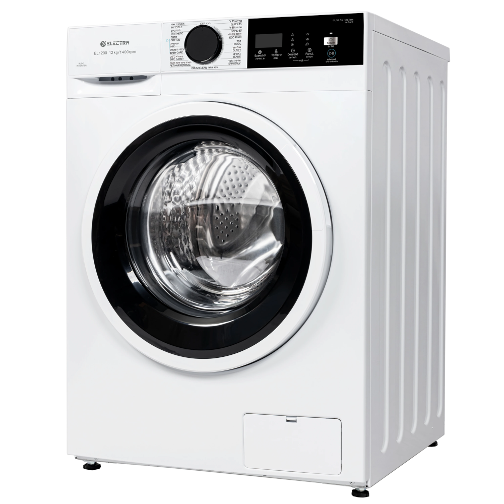 מכונת כביסה פתח חזית 12 ק"ג Electra EL1200 במהירות 1400 סל"ד - צבע לבן