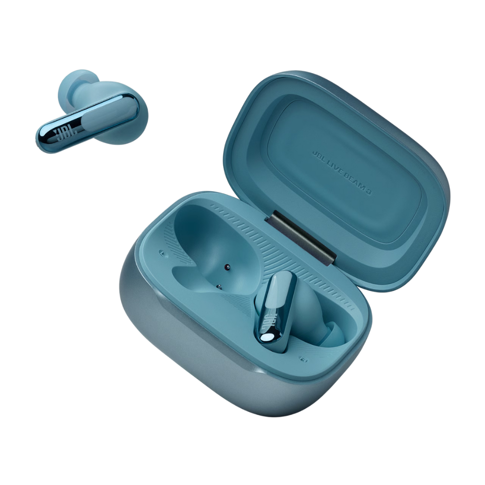 אוזניות אלחוטיות עם מארז טעינה חכם JBL Live Beam 3 TWS ANC IP55 - צבע כחול שנה אחריות ע"י היבואן הרשמי