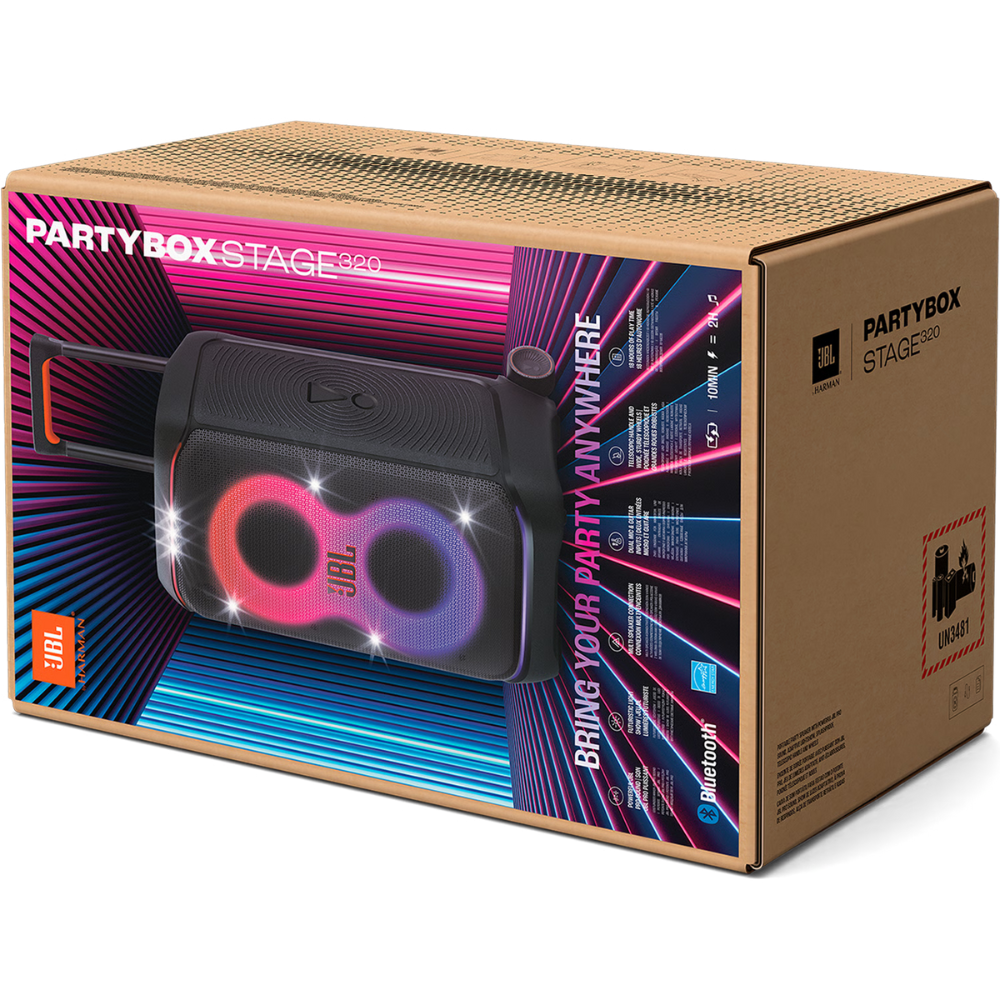 בידורית ניידת JBL PartyBox Stage 320 IPX4 240W -צבע שחור שנה אחריות ע"י - יבואן הרשמי