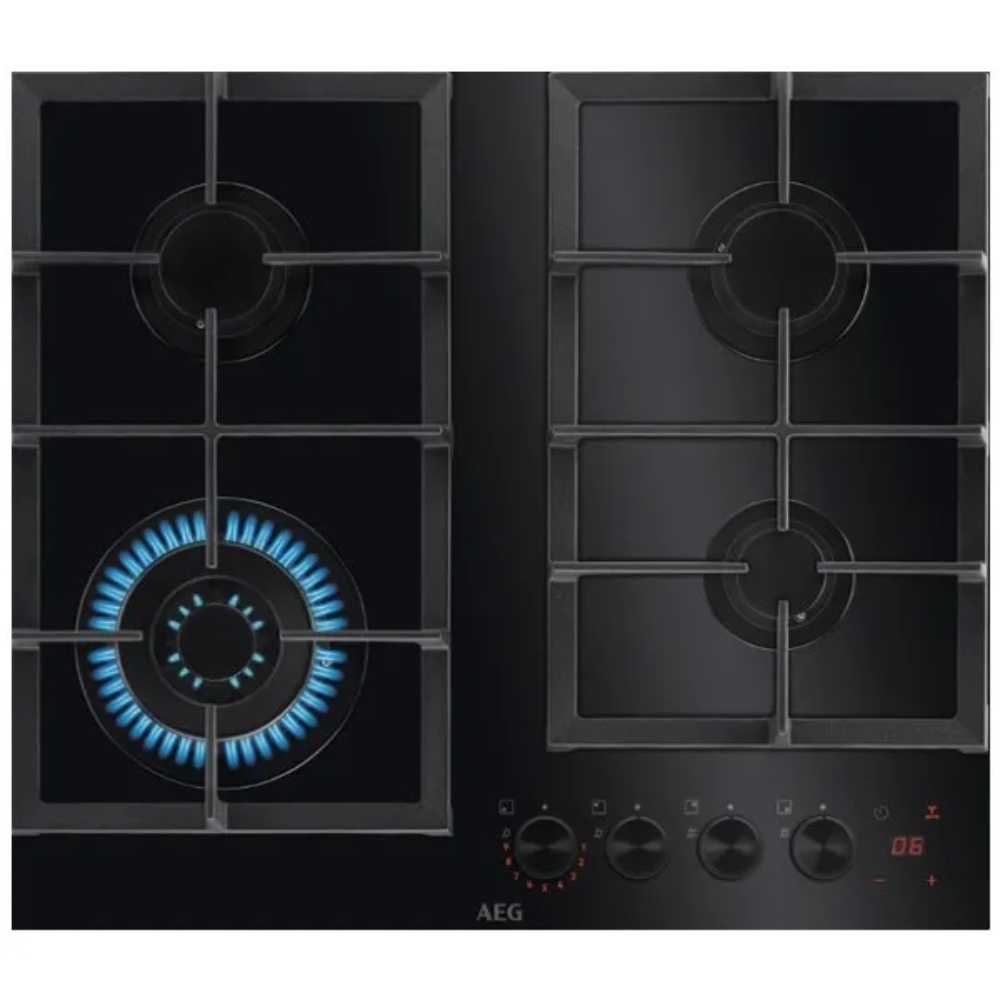 כיריים גז 4 להבות 60 ס"מ Step Power דגם AEG HKB64341NB זכוכית שחורה - יבואן רשמי