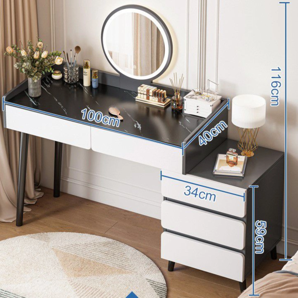 שידת איפור עם מראה כולל תאורת לד רוחב 126 ס"מ Rosso Italy RSM-2065 - צבע אפור ולבן - יבואן רשמי