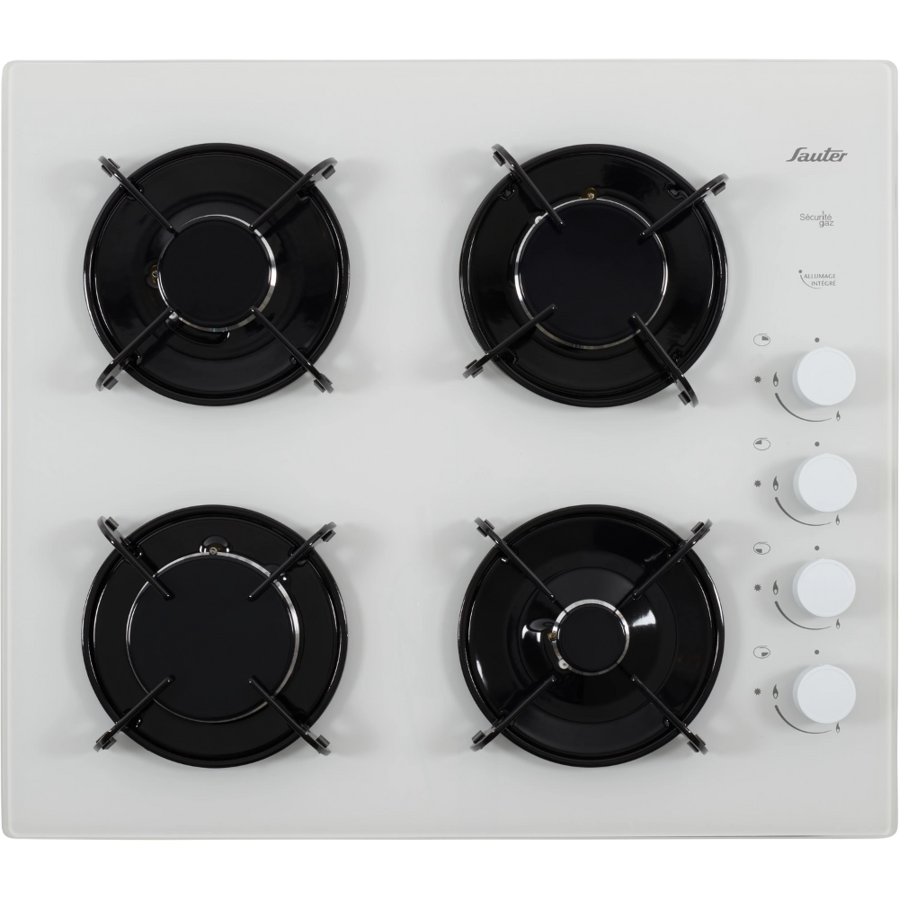 כיריים גז 4 להבות Sauter SHG870W - גימור זכוכית לבנה אחריות ע"י - יבואן הרשמי - תוצרת צרפת