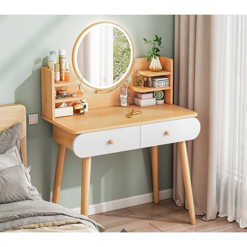 שידת איפור עם מראה ותאורת לד רוחב 80 ס"מ דגם RSM-2075 צבע עץ מבית Rosso italy - יבואן רשמי