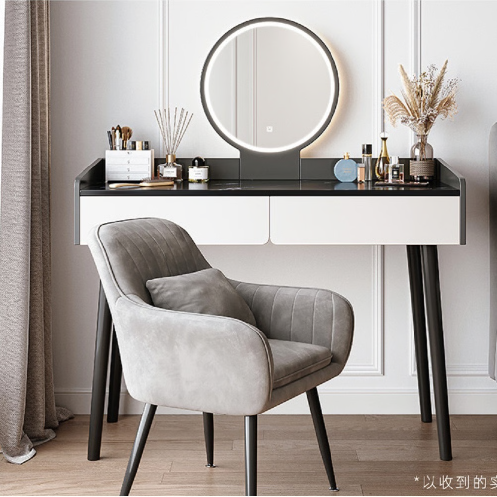 שידת איפור עם מראה כולל תאורת לד רוחב 100 ס"מ Rosso Italy RSM-1054 - צבע אפור ומגירות לבנות - יבואן רשמי