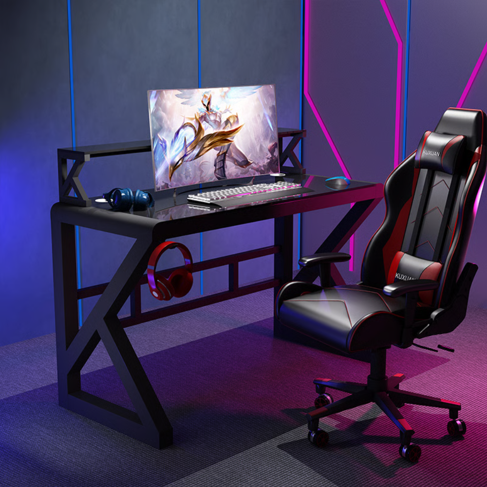 שולחן מחשב ענק עם זכוכית יוקרתית ועם מדפים דגם RSM-1060 רוחב 1.2 מטר ROSSO ITALY - יבואן רשמי