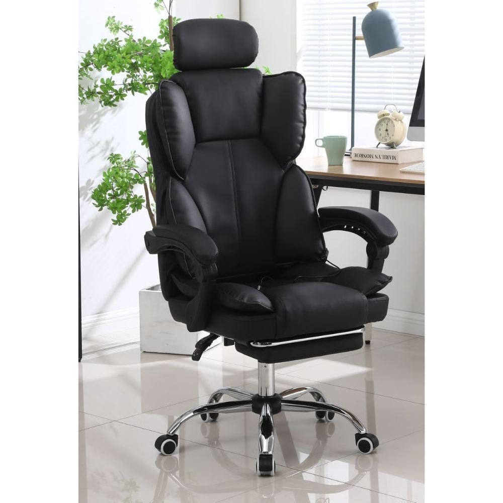 כסא מנהל אורטופדי כולל מסאג' רטט והדום דגם Rosso Italy MSH-8-2F - צבע שחור - יבואן רשמי