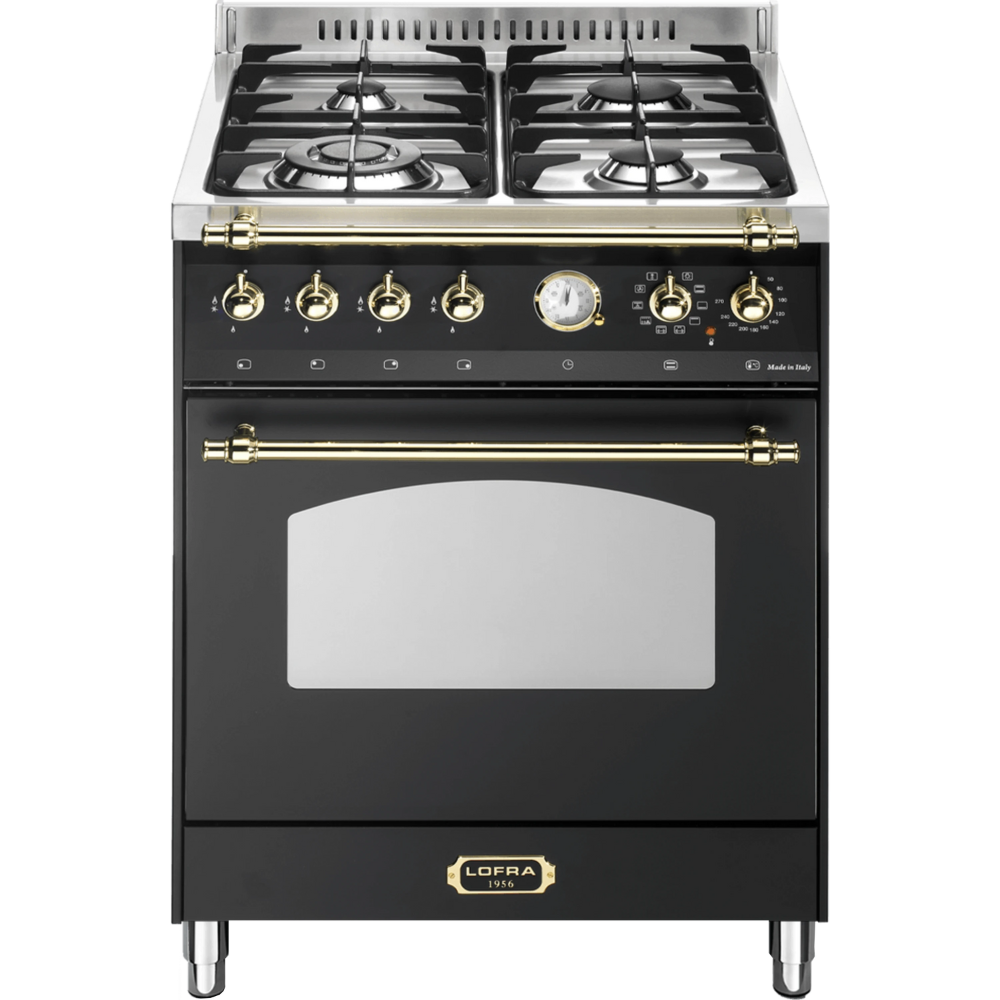 תנור אפייה 60 ס"מ משולב כיריים 4 להבות Lofra RNM66MFT/CI RU תוצרת איטליה - צבע שחור עם פירזול זהב אחריות ע"י היבואן הרשמי