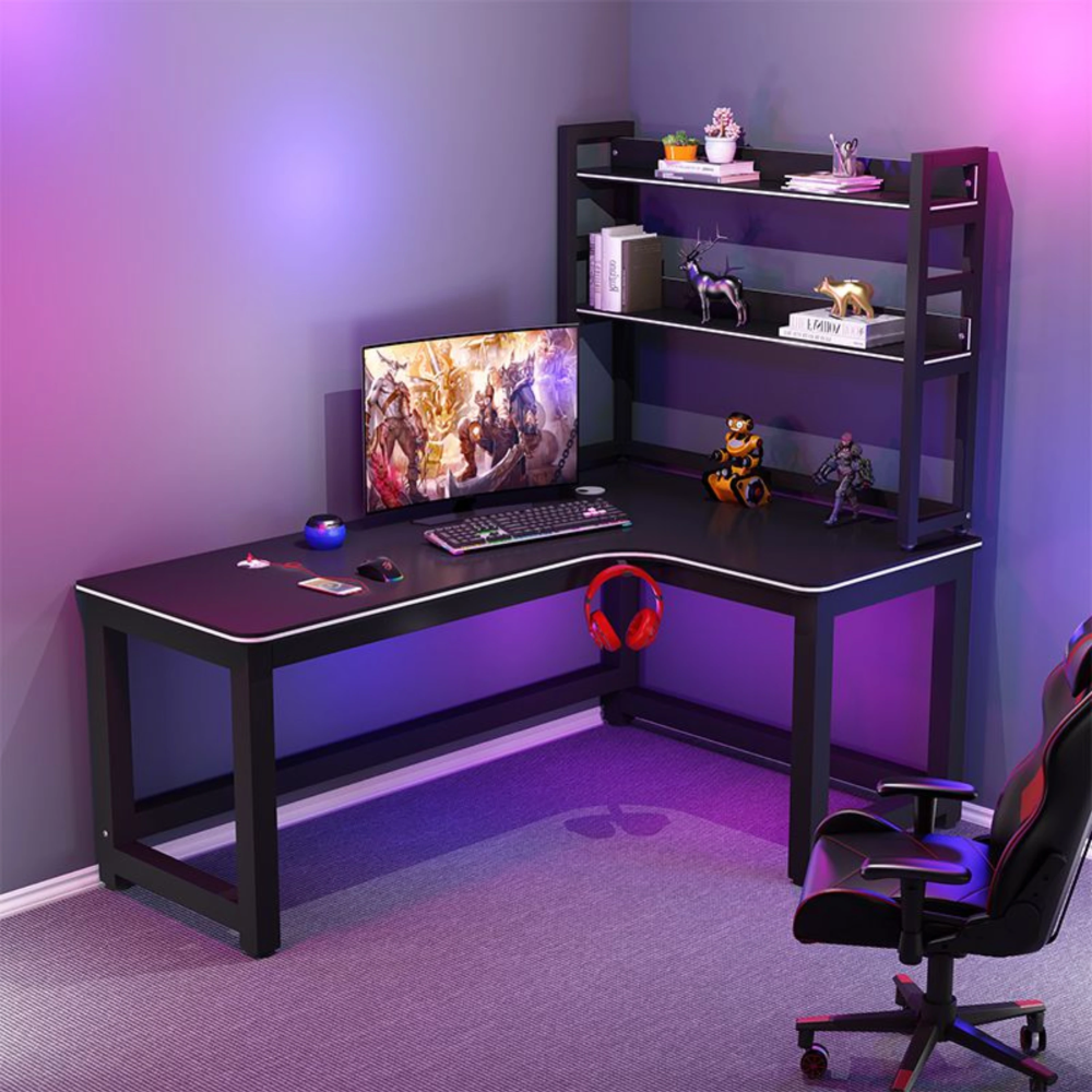 שולחן מחשב פינתי לגיימרים עם מדפים רוחב 120 ס"מ Rosso Italy RSM-2131 - שחור - יבואן רשמי