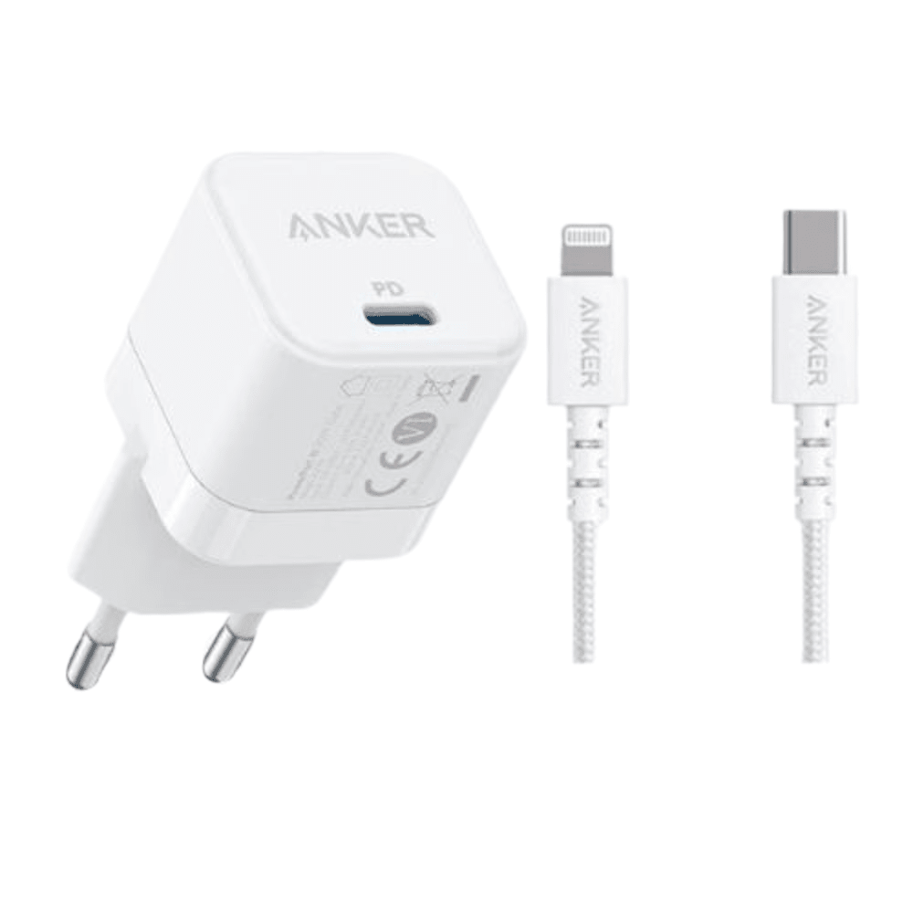 מטען קיר וכבל 0.9 מטר Anker MFI Cable + PowerPort III Cube 20W - צבע לבן - K.B.V