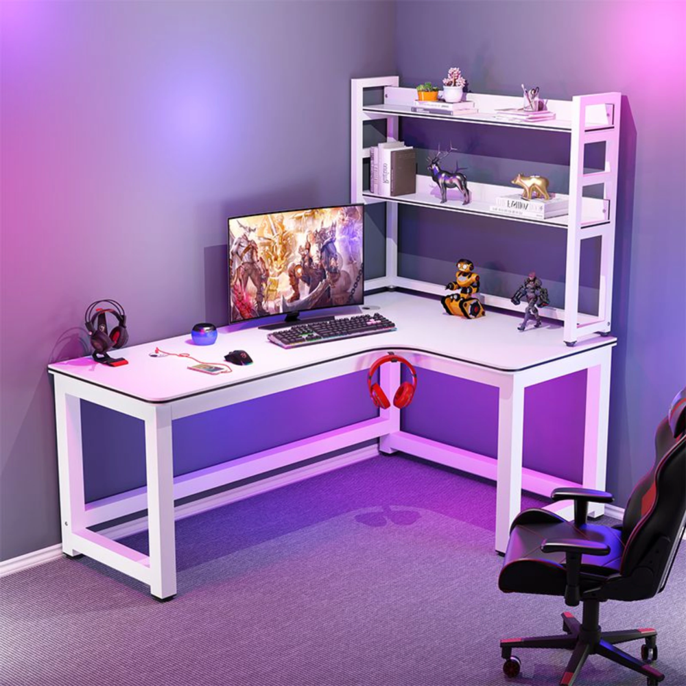 שולחן מחשב פינתי לגיימרים עם מדפים רוחב 120 ס"מ Rosso Italy RSM-2133 - לבן - יבואן רשמי