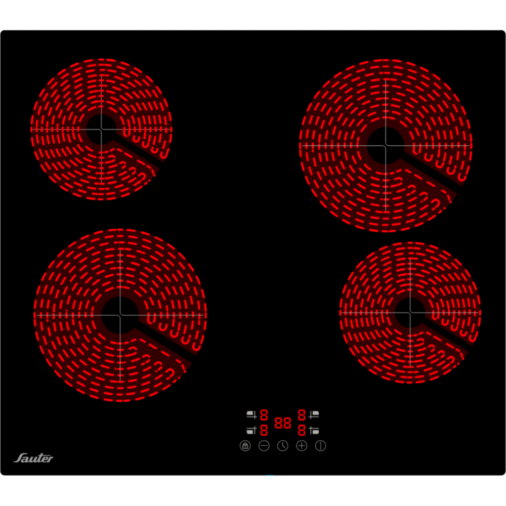 כיריים קרמיות 60 ס"מ עם 4 מוקדי בישול Sauter SCH-4423 - תלת פאזי - צבע שחור אחריות ע"י - יבואן הרשמי