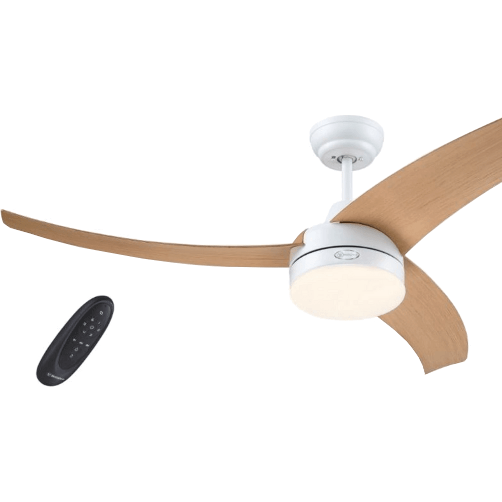 מאוורר תקרה עם שלט Westinghouse Longwood 52" CCT DC 24W - צבע לבן בשילוב עץ - K.B.V