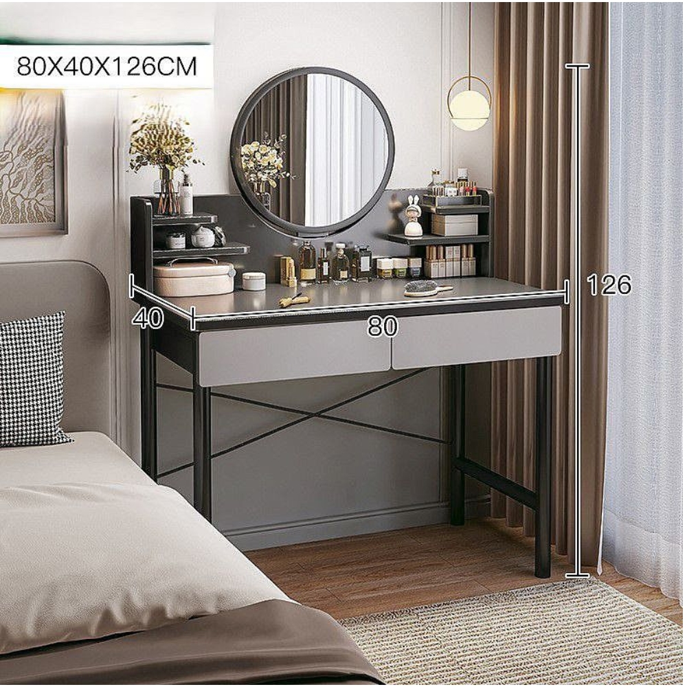 שידת איפור עם מראה רוחב 80 ס"מ דגם RSM-1015 עם מגירות אפורות ROSSO ITALY - יבואן רשמי