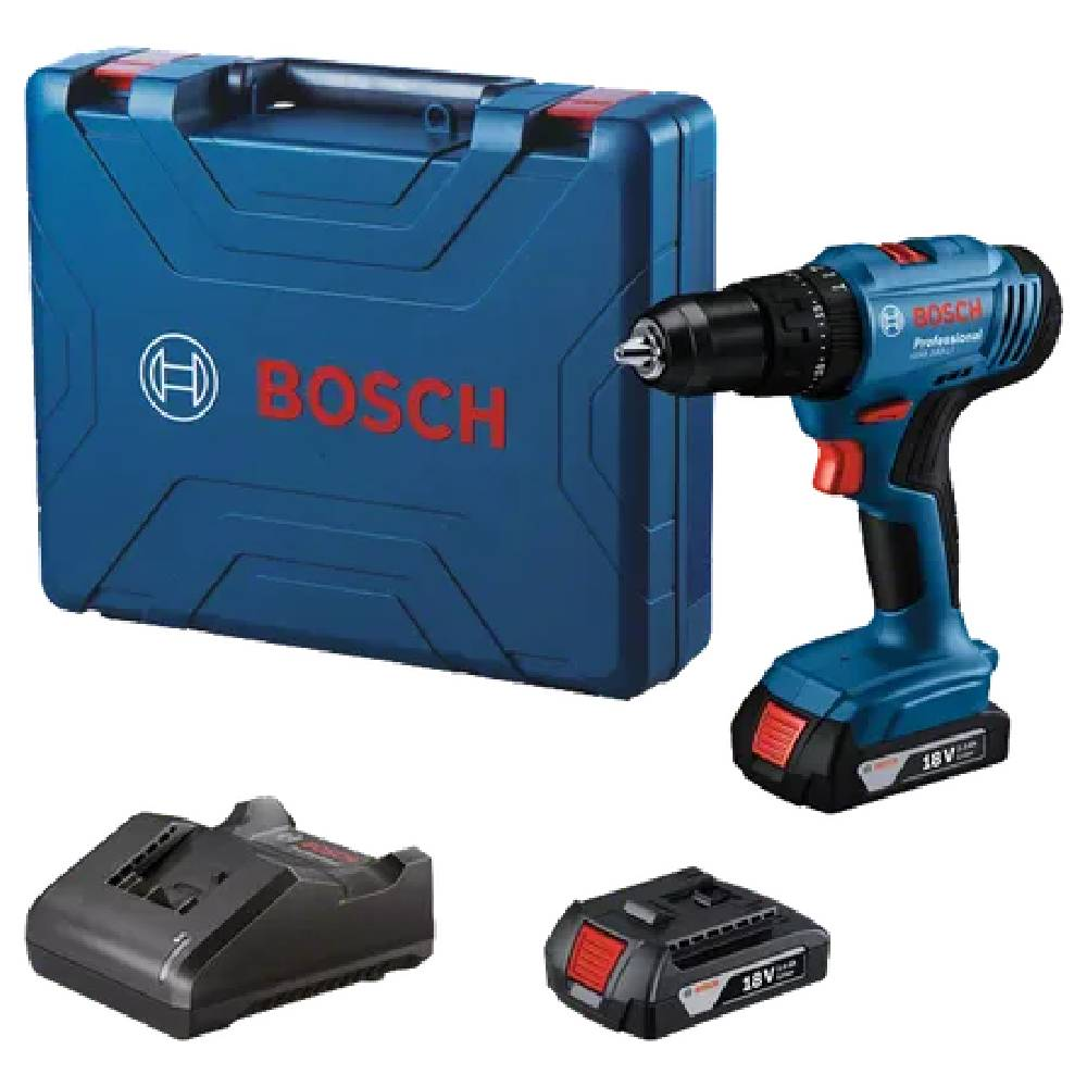סט מברגה מקדחה רוטטת 18V בראשלס עם 2 סוללות 2AH ומטען BOSCH GSB 183-LI