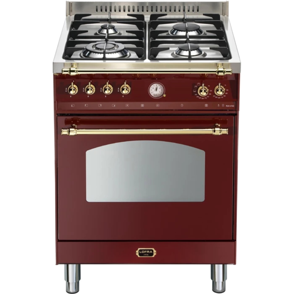 תנור אפייה 60 ס"מ משולב כיריים 4 להבות Lofra RR66MFT Gold תוצרת איטליה - צבע בורדו עם פירזול זהב אחריות ע"י היבואן הרשמי