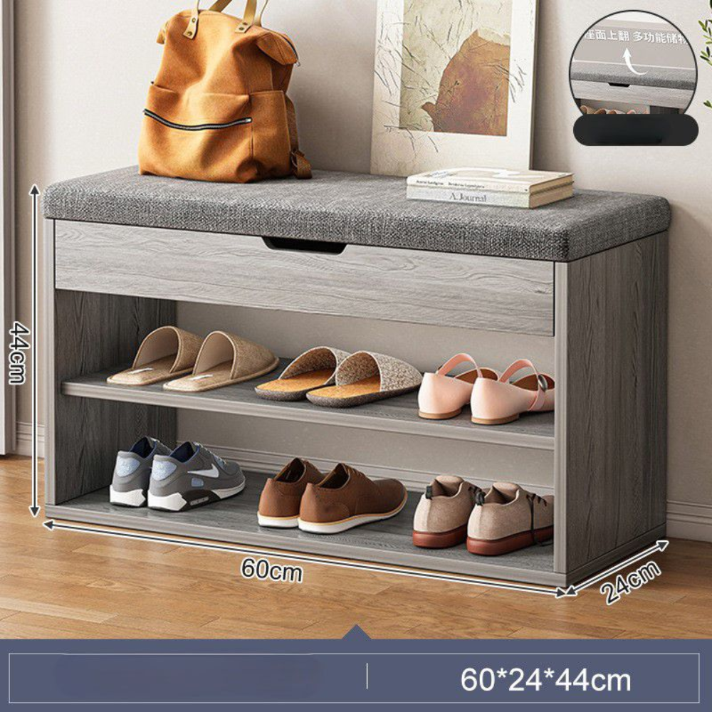 ארון נעליים כולל ספסל ישיבה 60 ס"מ דגם RSM-1012 צבע אפור מבית Rosso italy - יבואן רשמי