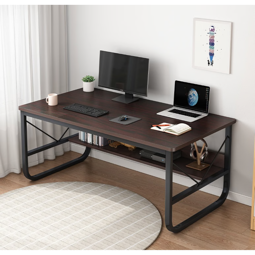 שולחן מחשב כתיבה ענק דגם MSH-10-45 רוחב 1.2 מטר מבית ROSSO ITALY שלדה שחורה משולב חום כהה שוקולד - יבואן רשמי