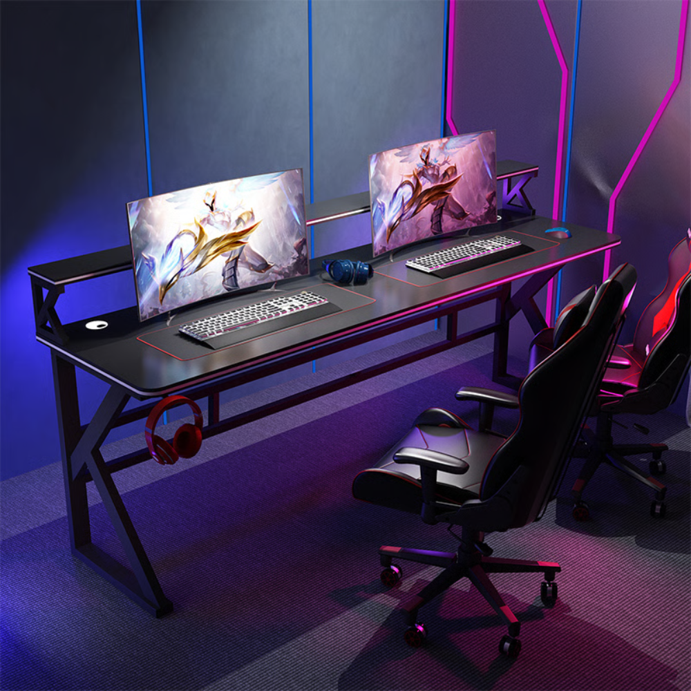 שולחן גיימרים מחשב כתיבה כפול ענק זוגי עם מדפים דגם RSM-1058 רוחב 1.8 מטר מבית ROSSO ITALY צבע שחור - יבואן רשמי