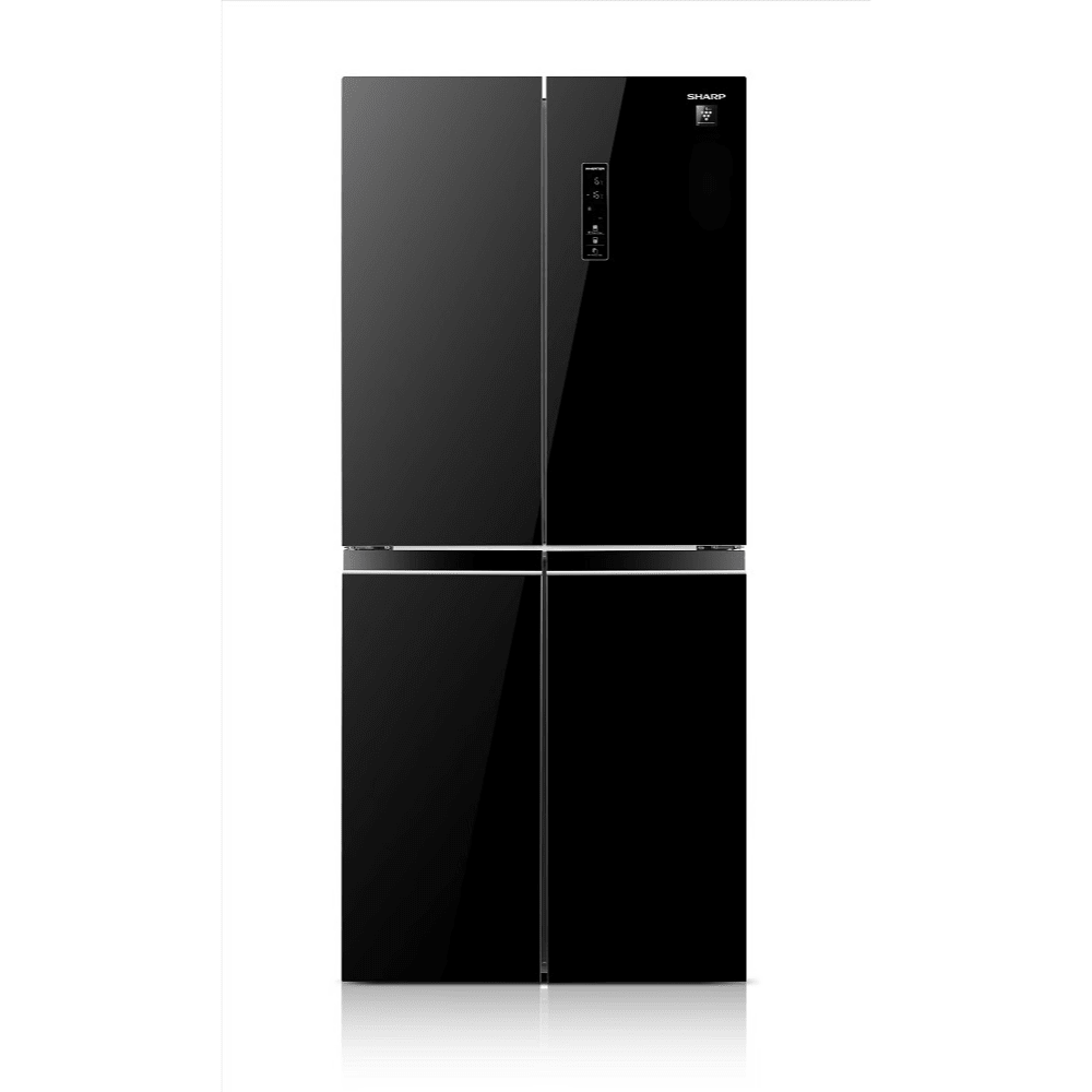 מקרר 4 דלתות מקפיא תחתון 401 ליטר נטו Sharp SJ-8435 - גימור זכוכית שחורה - K.B.V