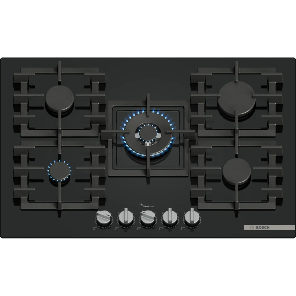 כיריים גז 75 ס"מ 5 להבות מסדרת FlameSelect דגם PPQ7A6I40Y בוש Bosch זכוכית שחורה - יבואן רשמי