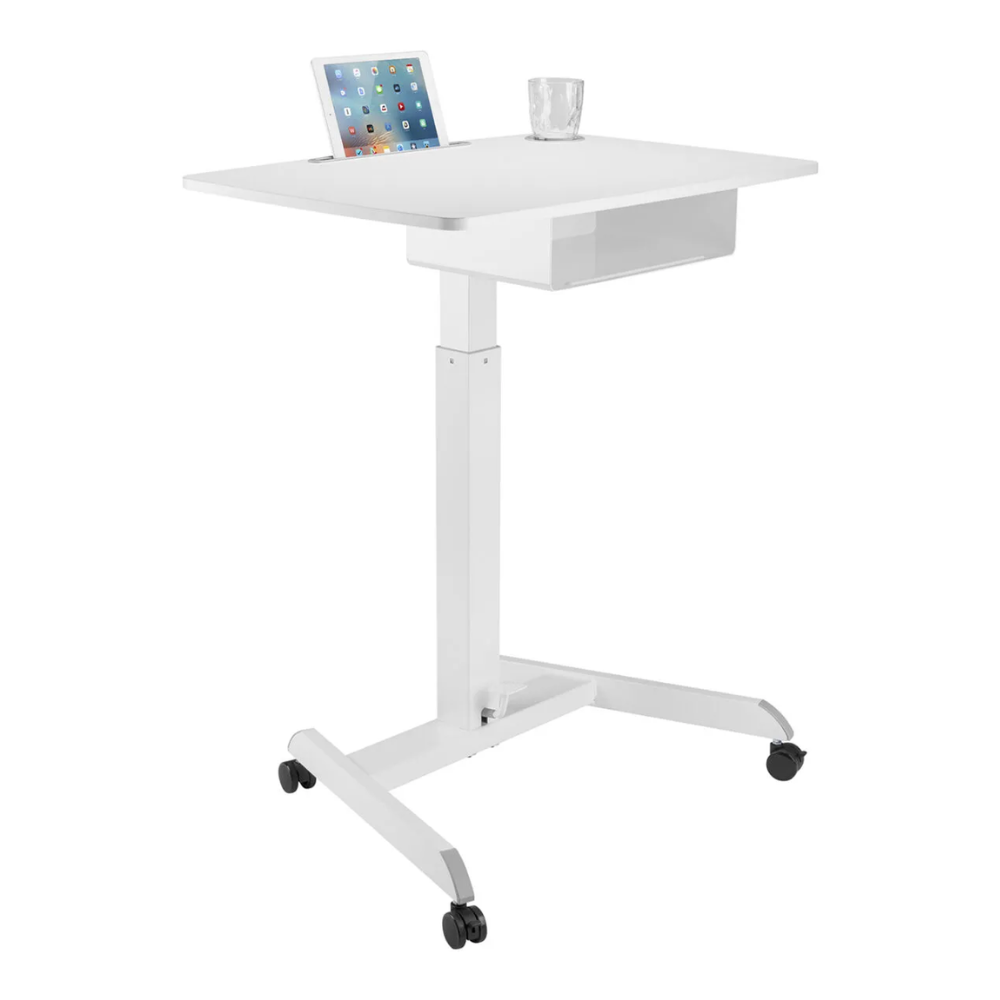 שולחן נייד מתכוונן בגובה עם מדף להנחת פריטים Lumi Legend / Brateck FWS07-04 White - יבואן רשמי