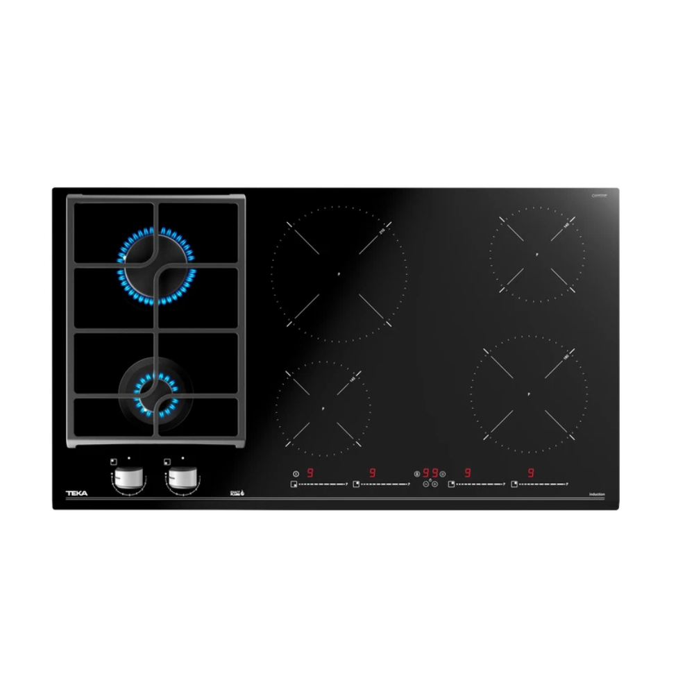 כיריים גז מזכוכית משולבות אינדוקציה ברוחב 90 ס"מ עם 6 אזורי בישול TEKA JZC 96324 AB - יבואן רשמי