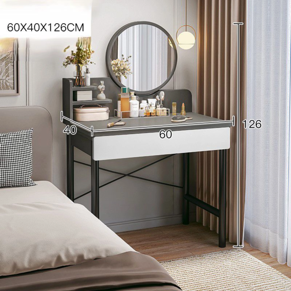 שידת איפור עם מראה רוחב 60 ס"מ דגם RSM-1014 צבע אפור עם מגירות לבנות ROSSO ITALY - יבואן רשמי