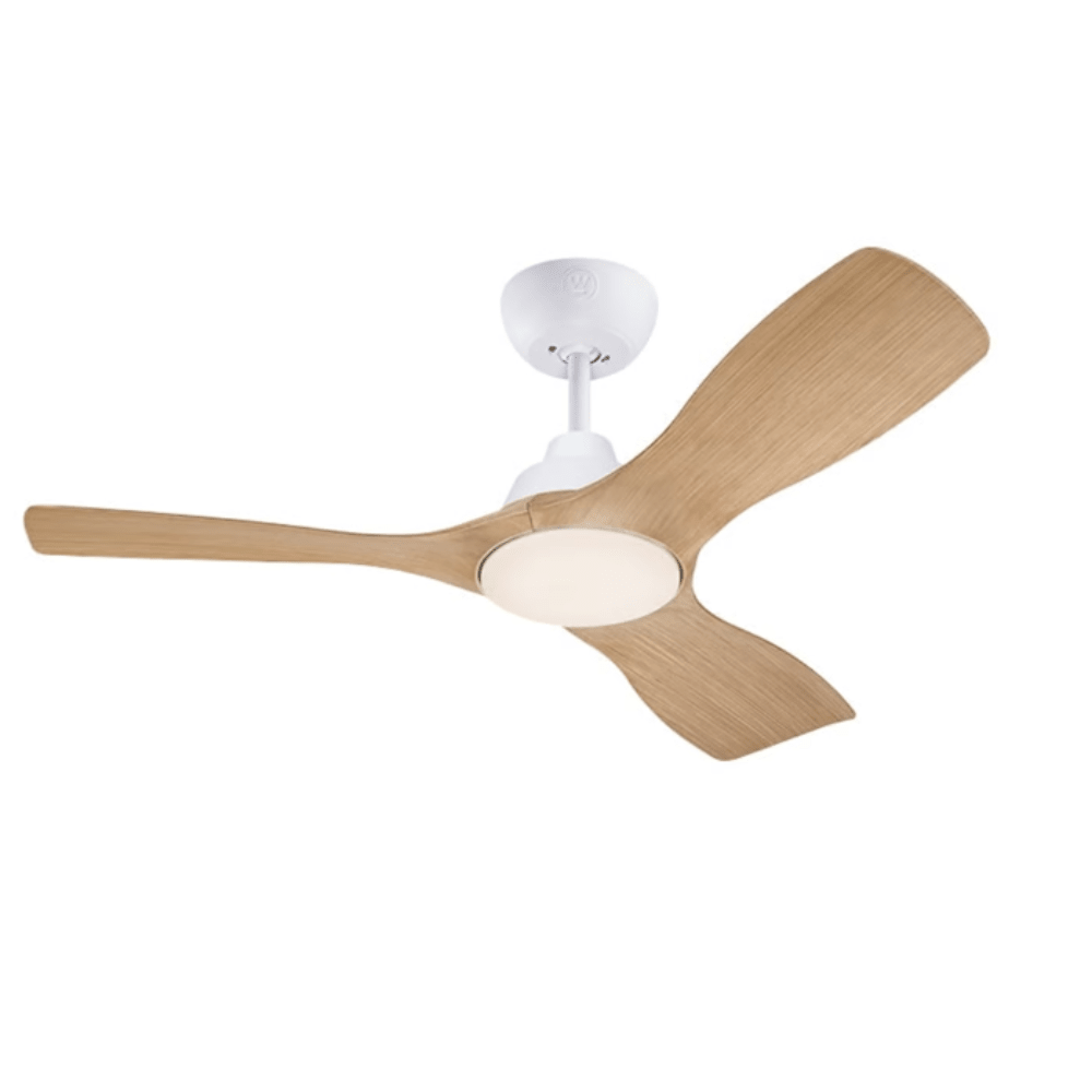 מאוורר תקרה מנוע DC עם שלט Westinghouse Montana 28W "42 - צבע לבן בשילוב אלון - K.B.V