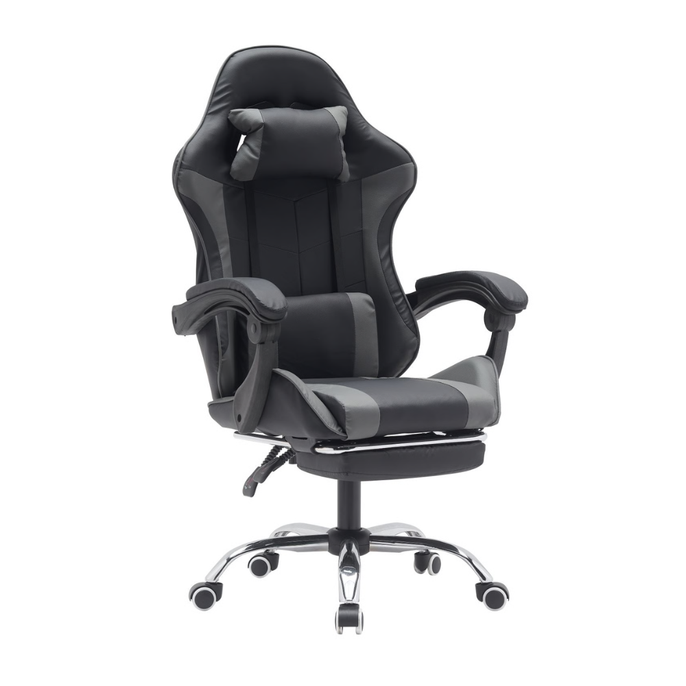 כסא גיימרים עם הדום ומסאז' רטט Rosso Italy RSM-1045 - צבע שחור ואפור - יבואן רשמי