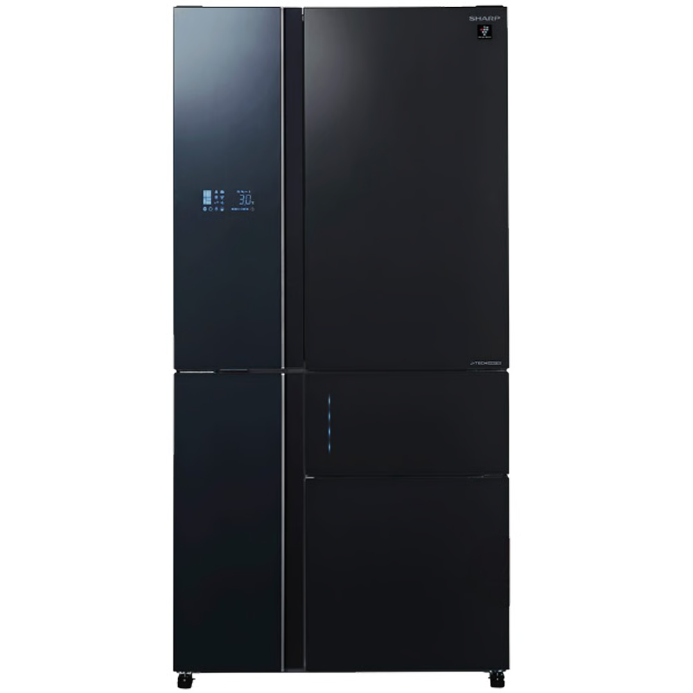 מקרר 5 דלתות מקפיא תחתון 661 ליטר נטו Sharp SJ-9731 עם התקן שבת מובנה - גימור זכוכית שחורה - יבואן רשמי
