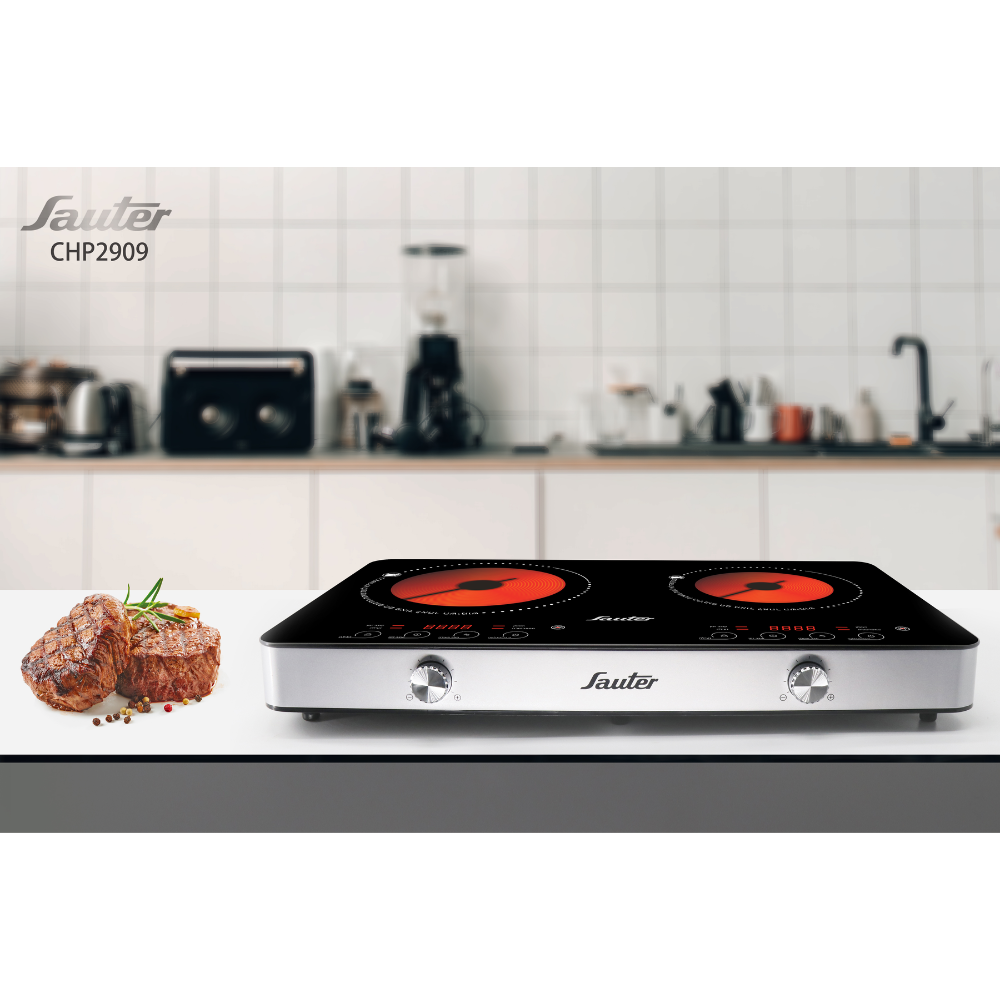 פלטה חשמלית CHP2909 אינפרא שני מוקדים זכוכית SAUTER - יבואן רשמי