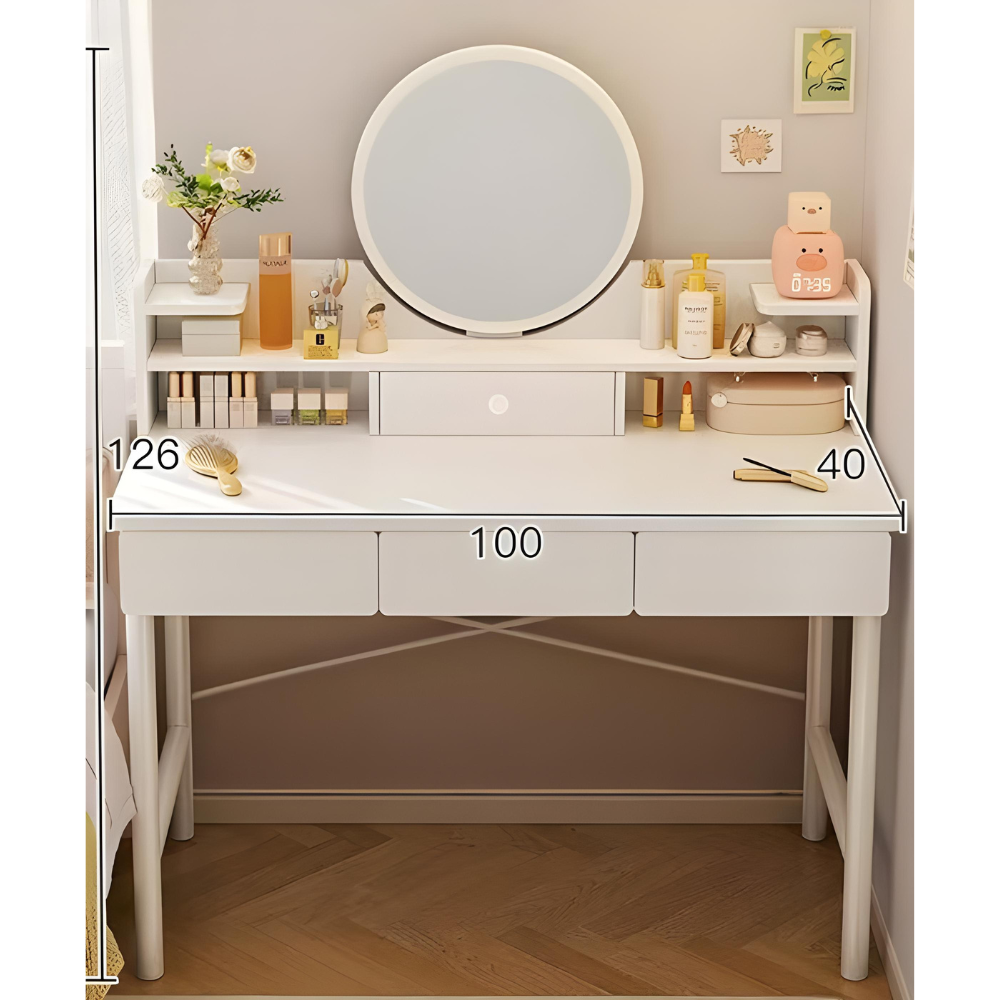 שידת איפור עם מראה רוחב 100 ס"מ דגם RSM-1016 מבית ROSSO ITALY צבע לבן - יבואן רשמי