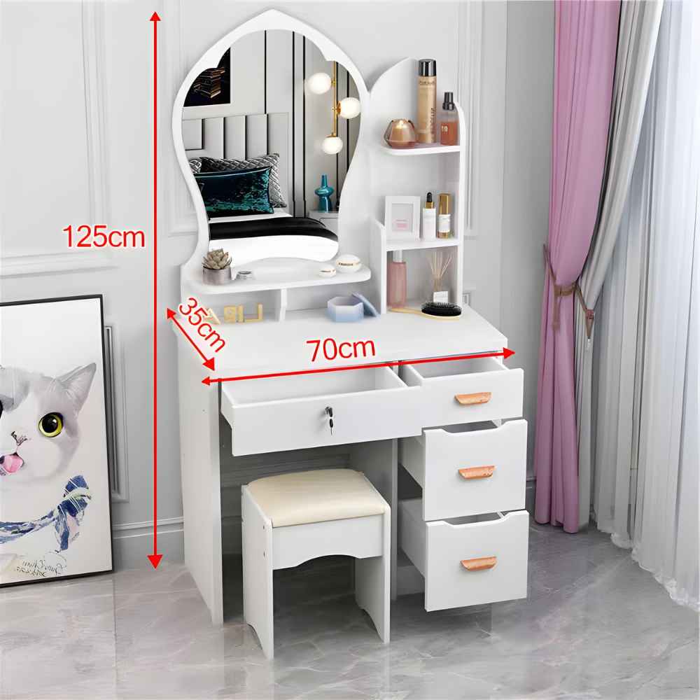 שידת איפור מודרנית עם מראה וכסא ברוחב 70 ס"מ לבן דגם ROSSO ITALY RSM-5014 - יבואן רשמי