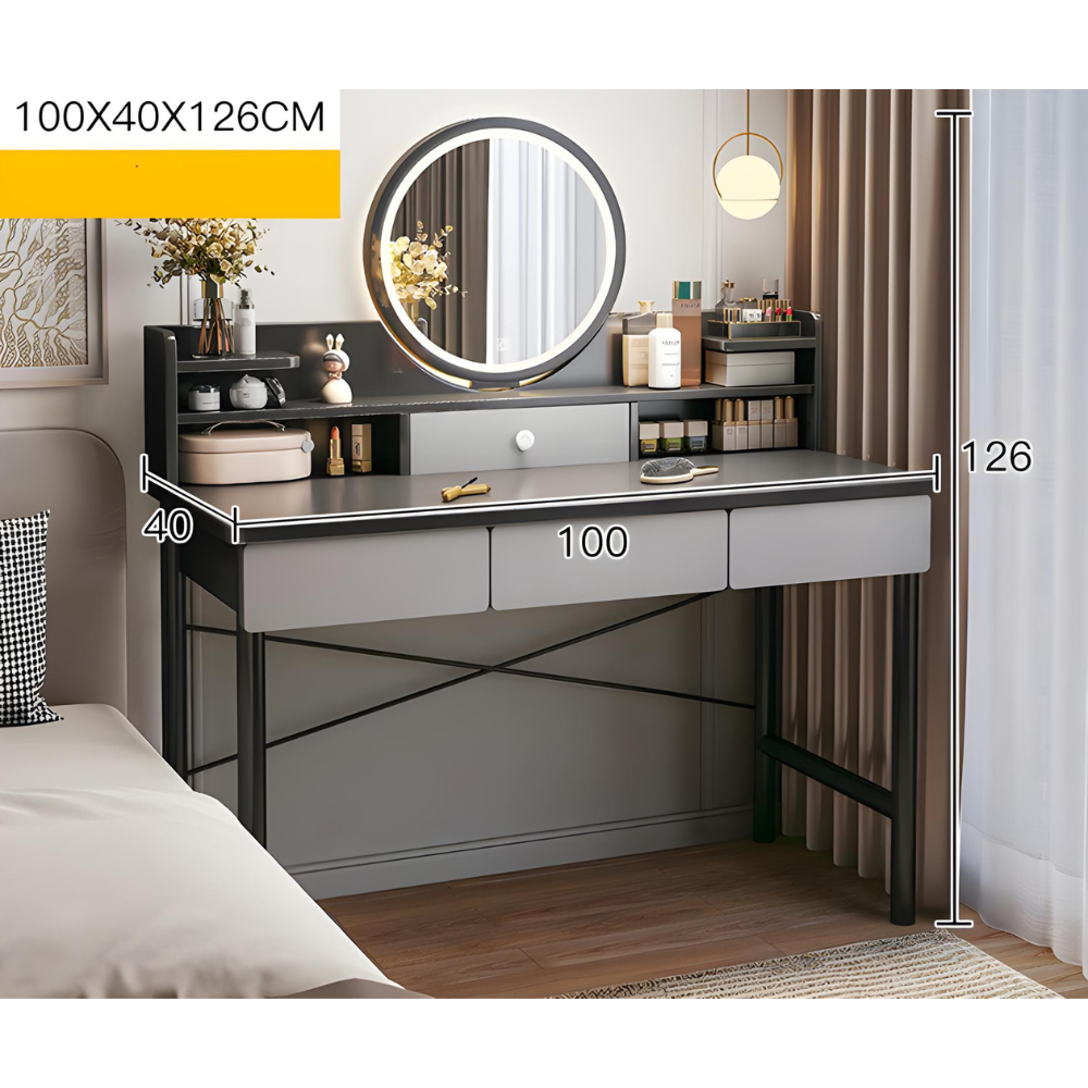 שידת איפור עם מראה כולל תאורת LED רוחב 100 ס"מ דגם RSM-2068 צבע אפור כהה מבית Rosso italy - יבואן רשמי