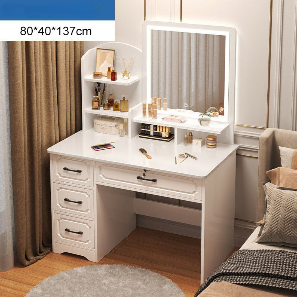 שידת איפור עם מראה כולל תאורת LED ברוחב 80 ס"מ Rosso Italy RSM-3010 צבע לבן - יבואן רשמי