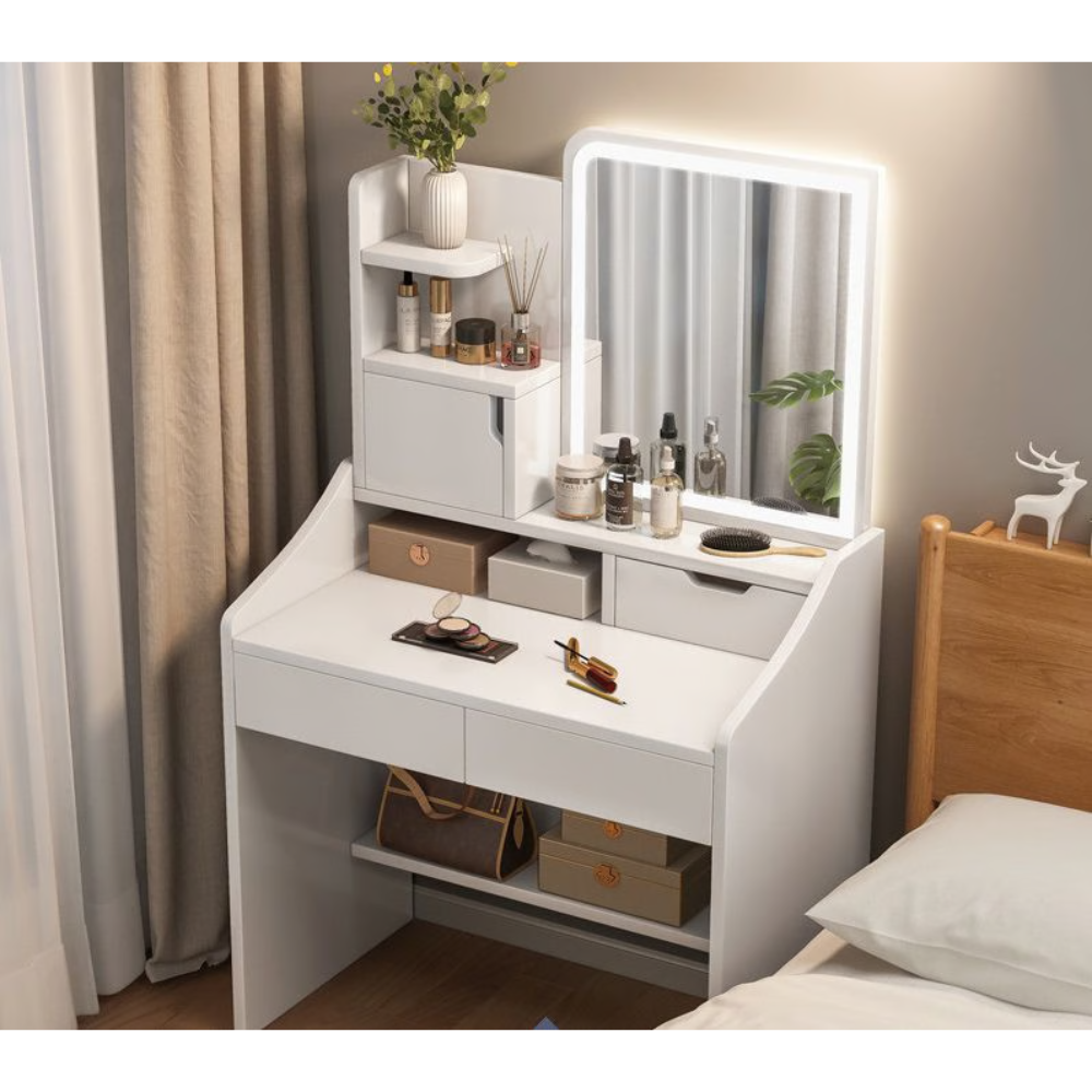 שידת איפור עם מראה כולל תאורת LED ברוחב 70 ס"מ Rosso Italy RSM-1051 צבע לבן - יבואן רשמי