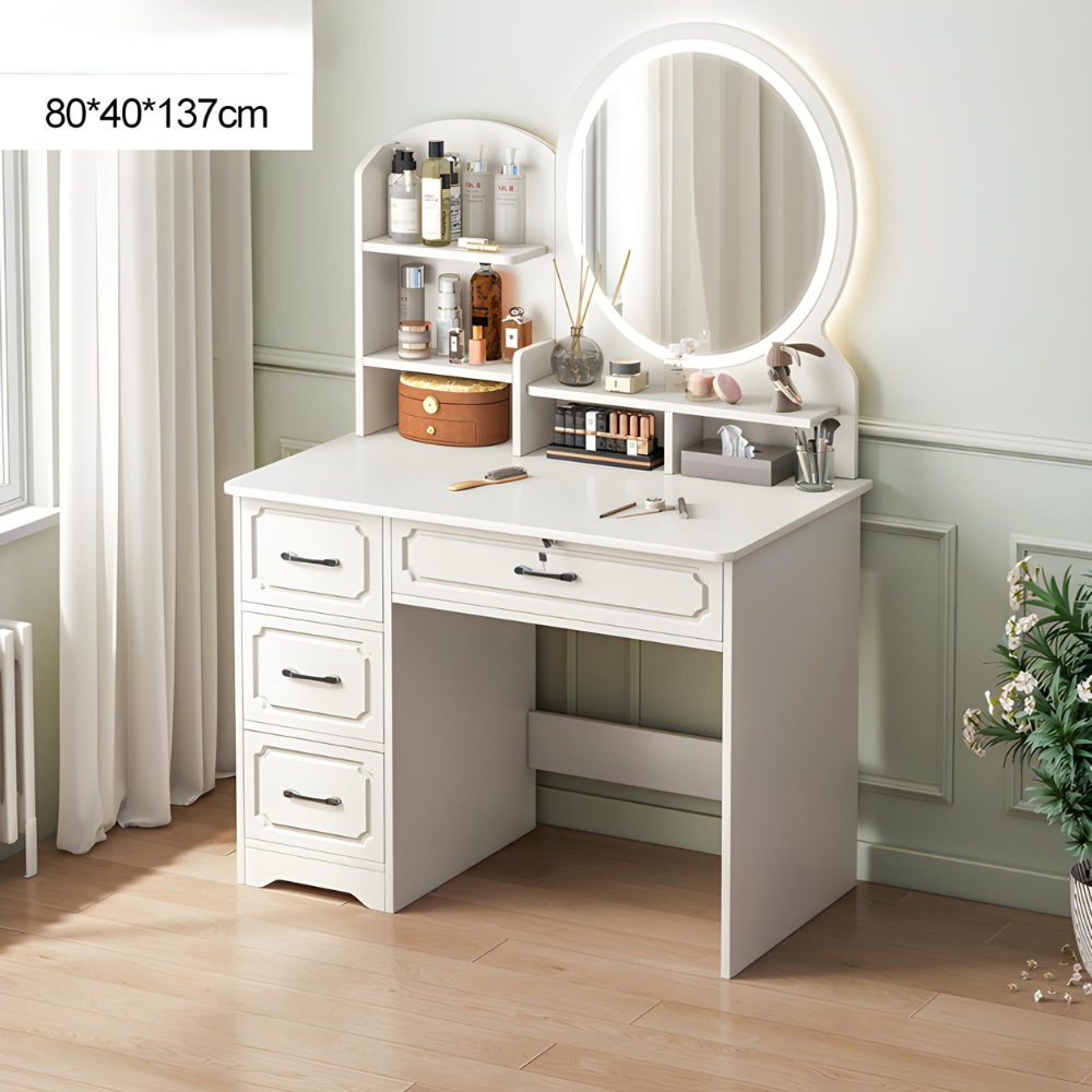 שידת איפור עם מראה כולל תאורת LED ברוחב 80 ס"מ Rosso Italy RSM-3009 צבע לבן - יבואן רשמי