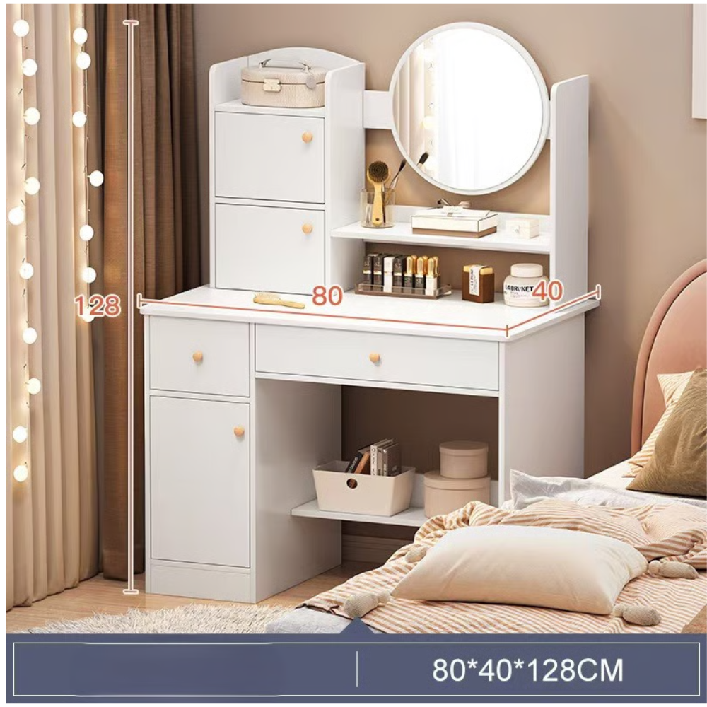 שידת איפור עם מראה ותאורת לד ברוחב 80 ס"מ Rosso Italy RSM-3055 בצבע לבן - יבואן רשמי