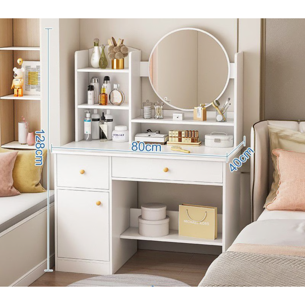 שידת איפור עם מראה ברוחב 80 ס"מ Rosso Italy RSM-3054 בצבע לבן - יבואן רשמי