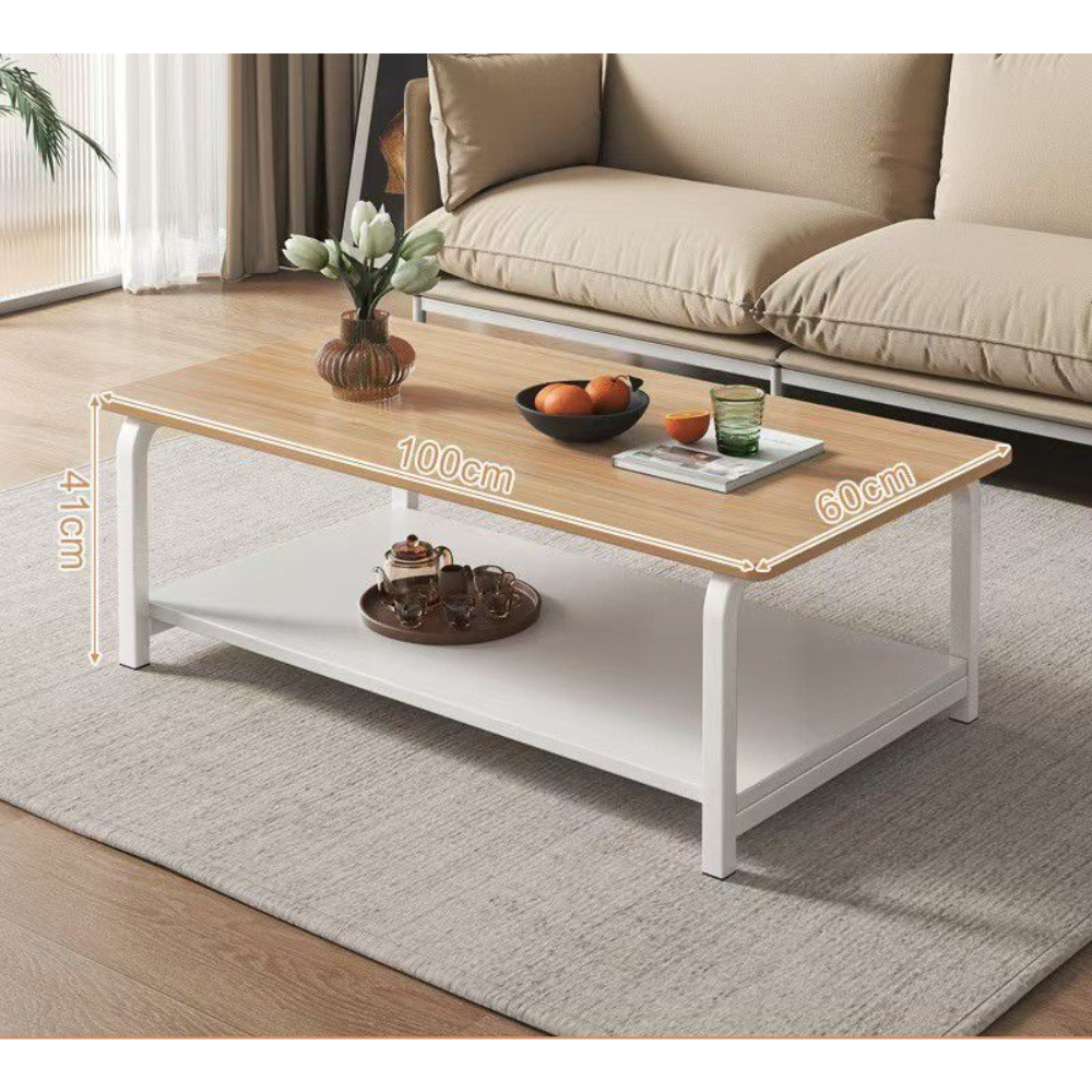 שולחן סלון פינת קפה יוקרתי ברוחב 100 ס"מ Rosso Italy RSM-3073 שלדה לבנה משולב עץ בהיר - יבואן רשמי