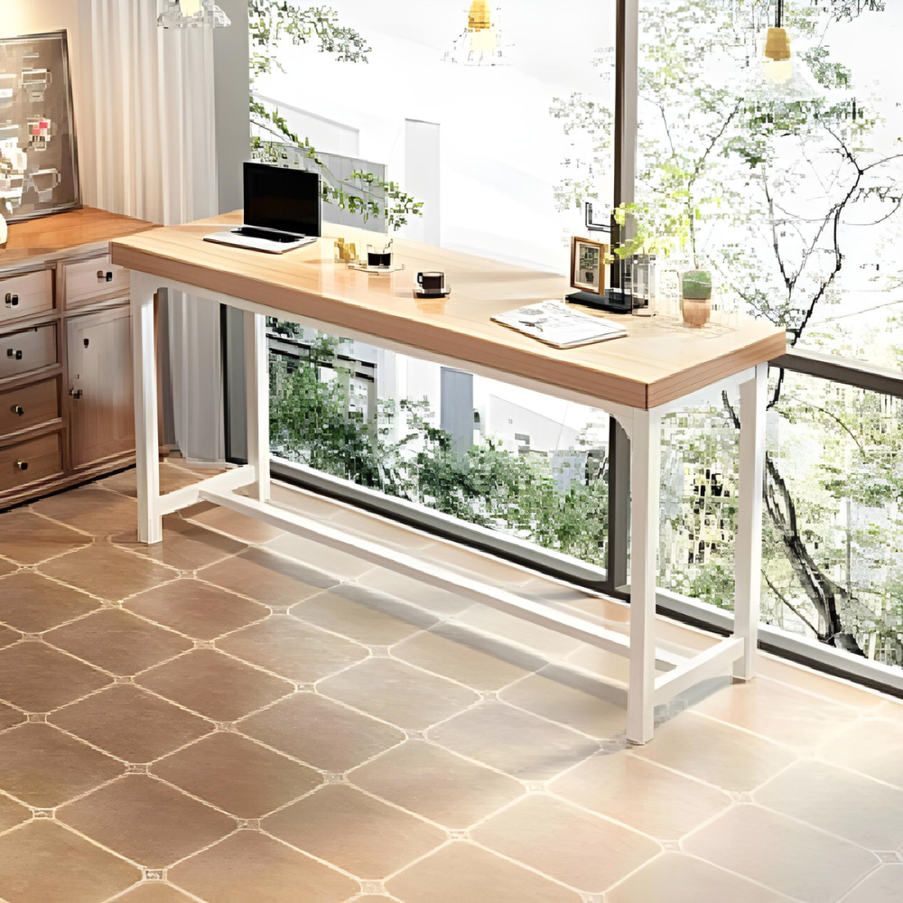 שולחן בר אי למטבח ענק ברוחב 160 ס"מ Rosso Italy RSM-2060 שלדה לבנה בשילוב עץ בהיר - יבואן רשמי