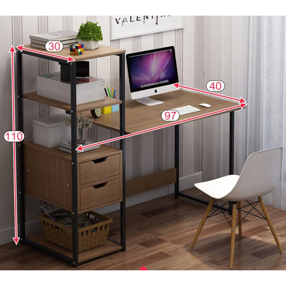 שולחן מחשב ברוחב 95 ס"מ כולל מדפים Rosso Italy RSM-2042 שלדה שחורה בשילוב עץ - יבואן רשמי