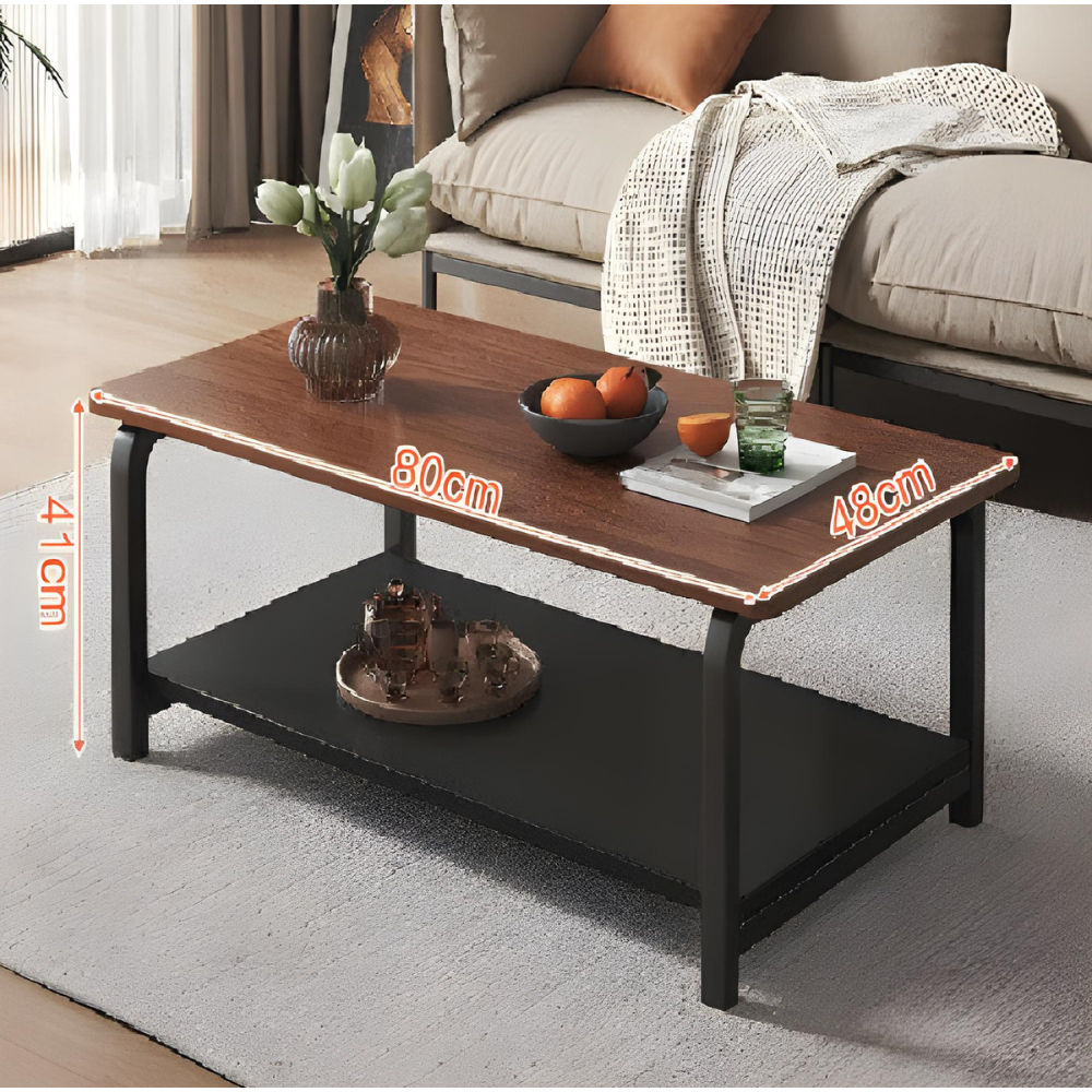 שולחן סלון יוקרתי ברוחב 80 ס"מ Rosso Italy RSM-2110 שלדה שחורה בשילוב עץ - יבואן רשמי