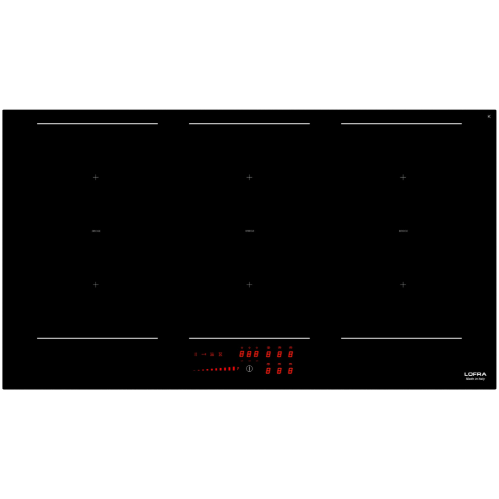 כיריים אינדוקציה 90 ס''מ עם 6 מוקדי בישול Lofra HIN906 BRIDGA ZONEתוצרת איטליה - תלת פאזי צבע שחור אחריות ע"י - יבואן הרשמי
