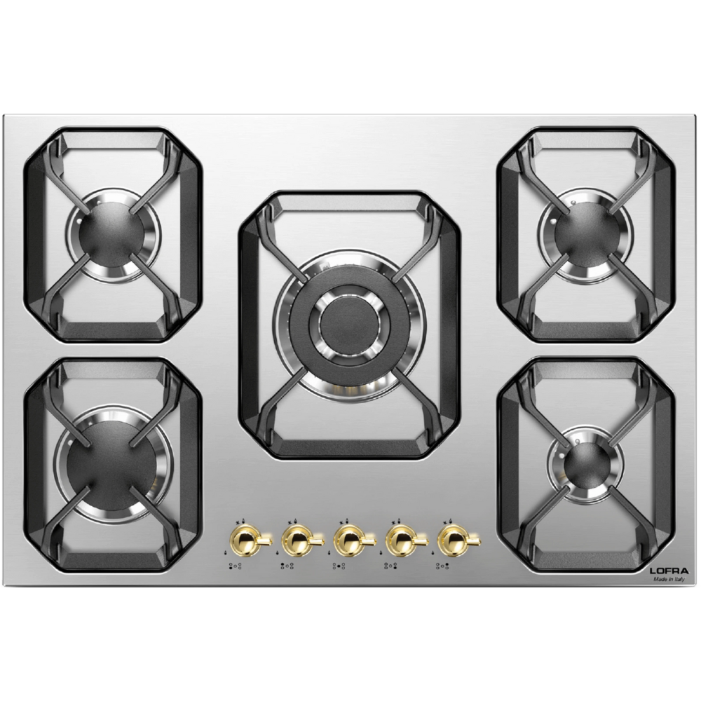 כיריים גז 5 להבות 75 ס''מ Lofra HRS7A0 תוצרת איטליה - צבע נירוסטה עם פירזול זהב אחריות ע"י היבואן הרשמי